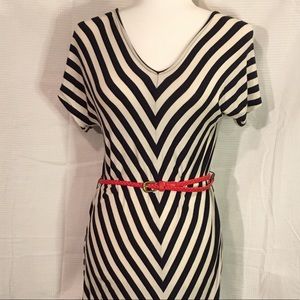 Merona Chevron Stripe Dress w/ Red Belt